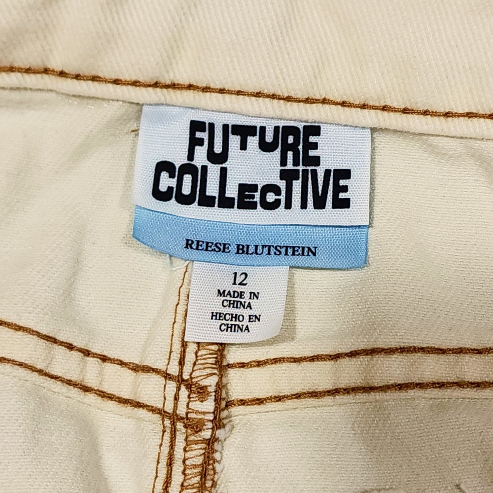 Future Collective Skirt 12 Womens Cream Denim Midi Reese Blutstein Boho Grunge - Picture 3 of 12